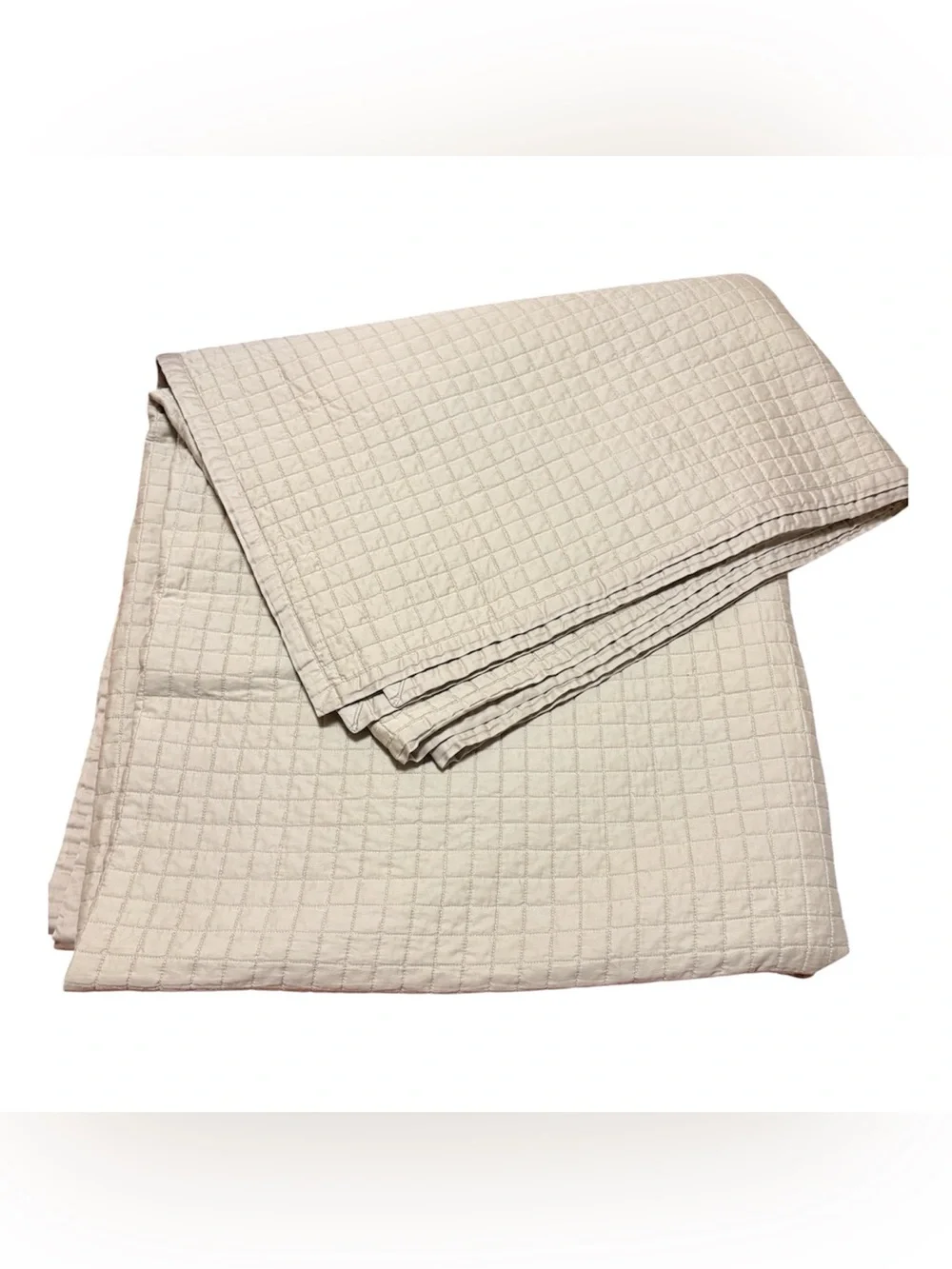 Hotel Collection King Quilt Tan 100% Pima Cotton Square Quilted Coverlet